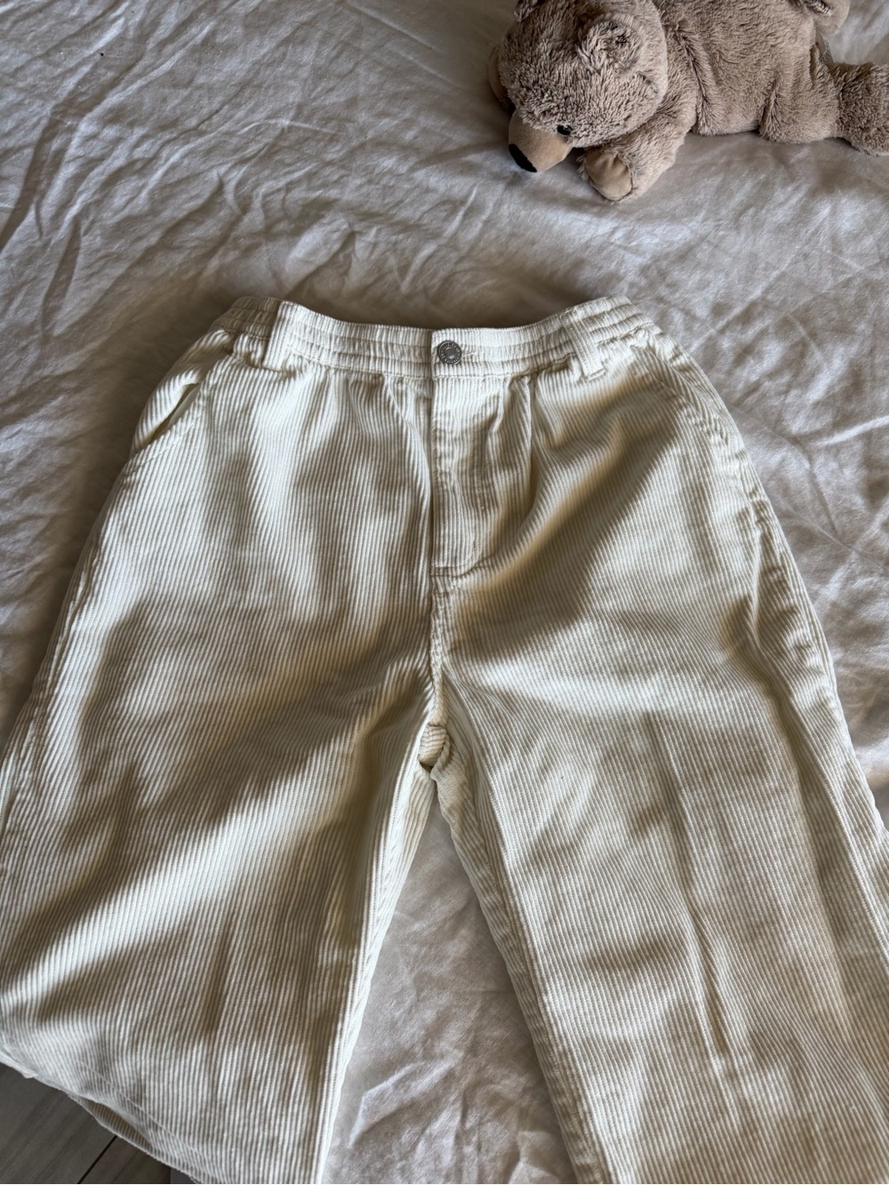 Forever 21: Cream Corduroy Wide-leg Cuffed Pants